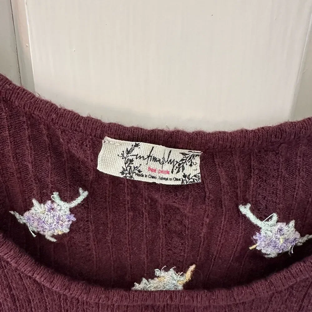 Free People Brown Embroidered Floral Sleeveless Crop Blouse/Sweater Large
